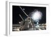 Fireworks Light Up the Sky Behind the Guided Missile Destroyer Js Kirishima-null-Framed Photographic Print