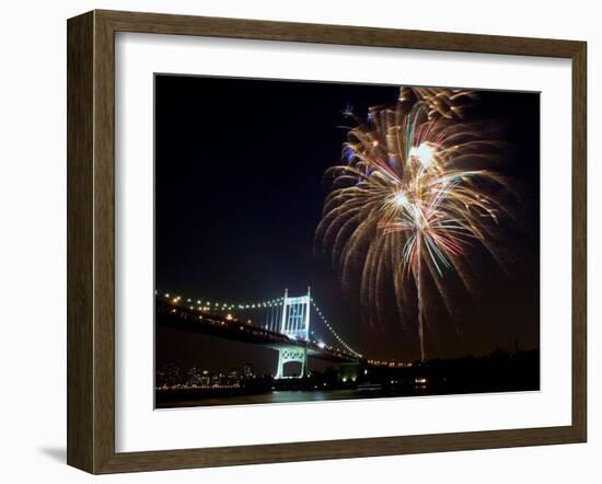 Fireworks Light up the Sky Over the Triborough Bridge and the East River-null-Framed Premium Photographic Print