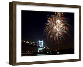 Fireworks Light up the Sky Over the Triborough Bridge and the East River-null-Framed Premium Photographic Print