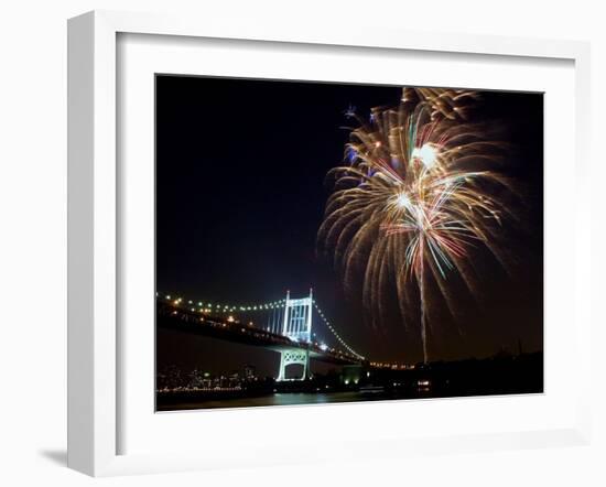 Fireworks Light up the Sky Over the Triborough Bridge and the East River-null-Framed Premium Photographic Print