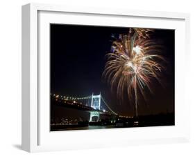 Fireworks Light up the Sky Over the Triborough Bridge and the East River-null-Framed Premium Photographic Print