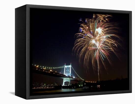 Fireworks Light up the Sky Over the Triborough Bridge and the East River-null-Framed Stretched Canvas