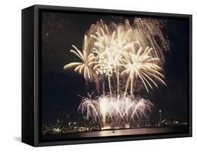Fireworks on July 4th, at Gasworks Park; Space Needle in Background, Seattle, Washington, USA-Jamie & Judy Wild-Framed Stretched Canvas