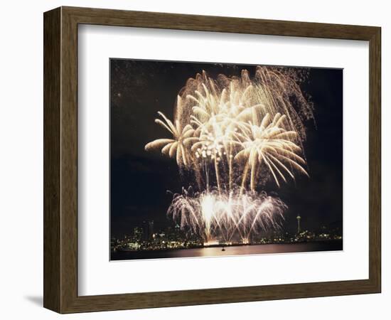 Fireworks on July 4th, at Gasworks Park; Space Needle in Background, Seattle, Washington, USA-Jamie & Judy Wild-Framed Photographic Print