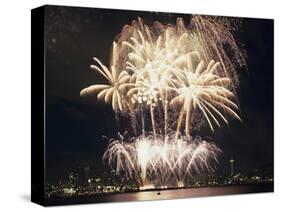 Fireworks on July 4th, at Gasworks Park; Space Needle in Background, Seattle, Washington, USA-Jamie & Judy Wild-Stretched Canvas