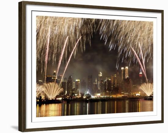 Fireworks on Manhattan, NYC-Michel Setboun-Framed Art Print
