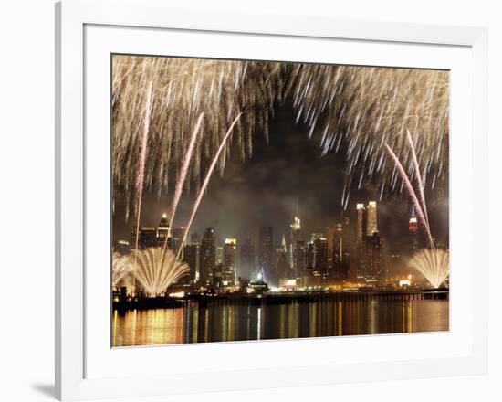 Fireworks on Manhattan, NYC-Michel Setboun-Framed Art Print