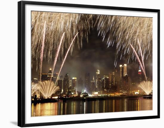 Fireworks on Manhattan, NYC-Michel Setboun-Framed Art Print