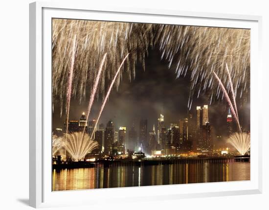 Fireworks on Manhattan, NYC-Michel Setboun-Framed Art Print