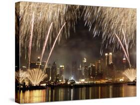 Fireworks on Manhattan, NYC-Michel Setboun-Stretched Canvas