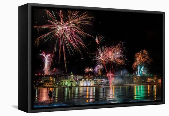 Fireworks on New Year's Eve, Reykjavik, Iceland-null-Framed Stretched Canvas