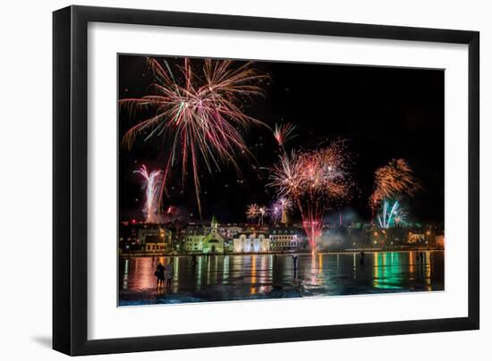 Fireworks on New Year's Eve, Reykjavik, Iceland-null-Framed Photographic Print