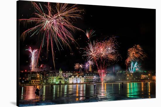 Fireworks on New Year's Eve, Reykjavik, Iceland-null-Stretched Canvas