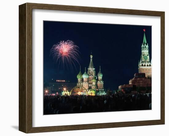 Fireworks on Red Square in Moscow-null-Framed Premium Photographic Print