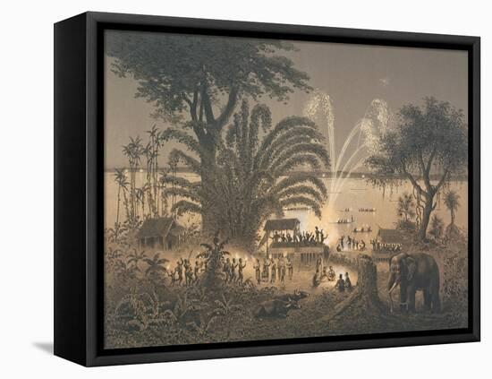 Fireworks on the River at Celebrations in Bassac-Louis Delaporte-Framed Stretched Canvas