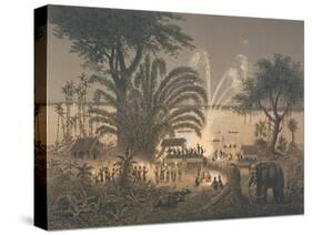 Fireworks on the River at Celebrations in Bassac-Louis Delaporte-Stretched Canvas