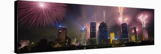 Fireworks Over Buildings in a City, Houston, Texas, USA-null-Stretched Canvas