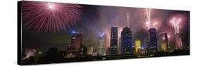 Fireworks Over Buildings in a City, Houston, Texas, USA-null-Stretched Canvas