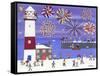 Fireworks over Lighthouse Bay-Gordon Barker-Framed Stretched Canvas