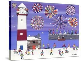 Fireworks over Lighthouse Bay-Gordon Barker-Stretched Canvas