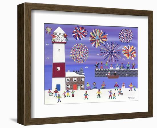 Fireworks over Lighthouse Bay-Gordon Barker-Framed Giclee Print