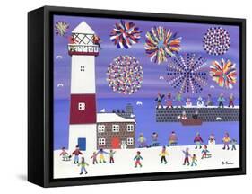 Fireworks over Lighthouse Bay-Gordon Barker-Framed Stretched Canvas