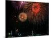 Fireworks Over Rainbow Bridge, Tokyo Bay, Japan-null-Mounted Photographic Print