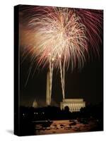 Fireworks Over the Capitol, the Washington Monument, and the Lincoln Memorial-null-Stretched Canvas