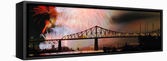 Fireworks over the Jacques Cartier Bridge at Night, Montreal, Quebec, Canada-null-Framed Stretched Canvas