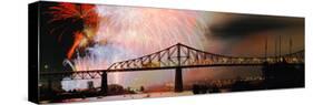 Fireworks over the Jacques Cartier Bridge at Night, Montreal, Quebec, Canada-null-Stretched Canvas