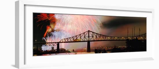 Fireworks over the Jacques Cartier Bridge at Night, Montreal, Quebec, Canada-null-Framed Photographic Print