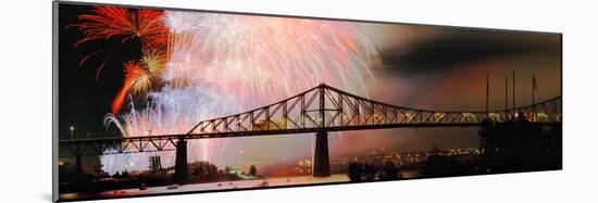 Fireworks over the Jacques Cartier Bridge at Night, Montreal, Quebec, Canada-null-Mounted Photographic Print