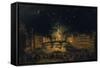 Fireworks over the Ponte alla Carraia, Florence in celebration of the feast of St. John the Baptist-Giovanni Signorini-Framed Stretched Canvas