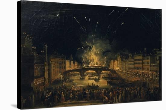 Fireworks over the Ponte alla Carraia, Florence in celebration of the feast of St. John the Baptist-Giovanni Signorini-Stretched Canvas