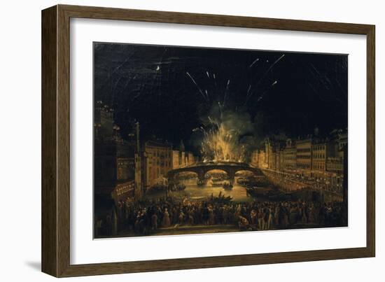 Fireworks over the Ponte alla Carraia, Florence in celebration of the feast of St. John the Baptist-Giovanni Signorini-Framed Giclee Print