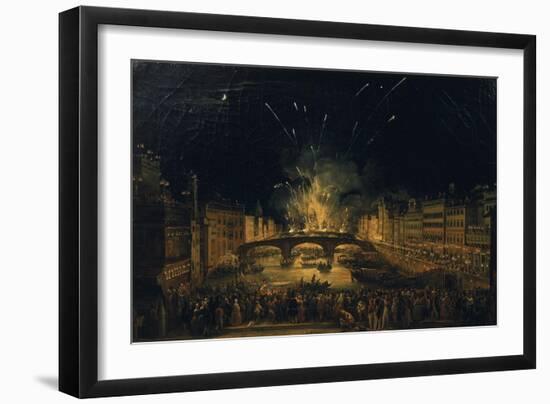 Fireworks over the Ponte alla Carraia, Florence in celebration of the feast of St. John the Baptist-Giovanni Signorini-Framed Giclee Print