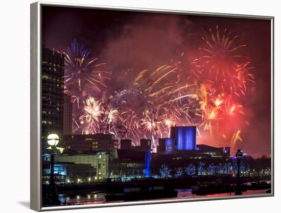 Fireworks over the South Bank, London, England, United Kingdom-Charles Bowman-Framed Photographic Print