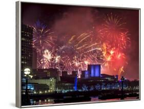 Fireworks over the South Bank, London, England, United Kingdom-Charles Bowman-Framed Photographic Print