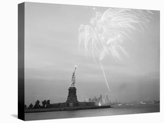 Fireworks over the Statue of Liberty-null-Stretched Canvas