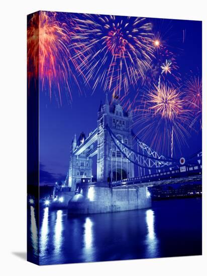 Fireworks Over the Tower Bridge, London, Great Britain, UK-Jim Zuckerman-Stretched Canvas