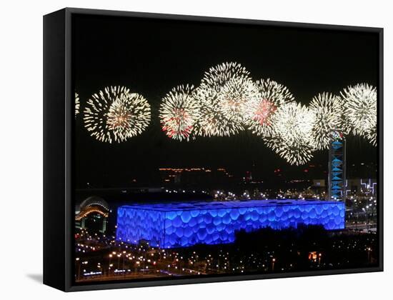 Fireworks over Water Cube, 2008 Summer Olympics, Beijing, China-null-Framed Stretched Canvas