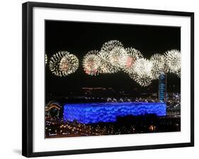 Fireworks over Water Cube, 2008 Summer Olympics, Beijing, China-null-Framed Photographic Print