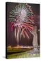 Fireworks Ring in the New Year from the Town of Hanga Roa over Moai-Michael Nolan-Stretched Canvas