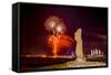 Fireworks Ring in the New Year from the Town of Hanga Roa over Moai-Michael Nolan-Framed Stretched Canvas