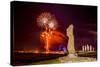 Fireworks Ring in the New Year from the Town of Hanga Roa over Moai-Michael Nolan-Stretched Canvas