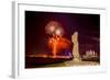 Fireworks Ring in the New Year from the Town of Hanga Roa over Moai-Michael Nolan-Framed Photographic Print