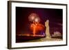 Fireworks Ring in the New Year from the Town of Hanga Roa over Moai-Michael Nolan-Framed Photographic Print