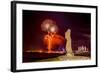 Fireworks Ring in the New Year from the Town of Hanga Roa over Moai-Michael Nolan-Framed Photographic Print