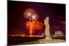 Fireworks Ring in the New Year from the Town of Hanga Roa over Moai-Michael Nolan-Mounted Photographic Print