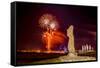 Fireworks Ring in the New Year from the Town of Hanga Roa over Moai-Michael Nolan-Framed Stretched Canvas